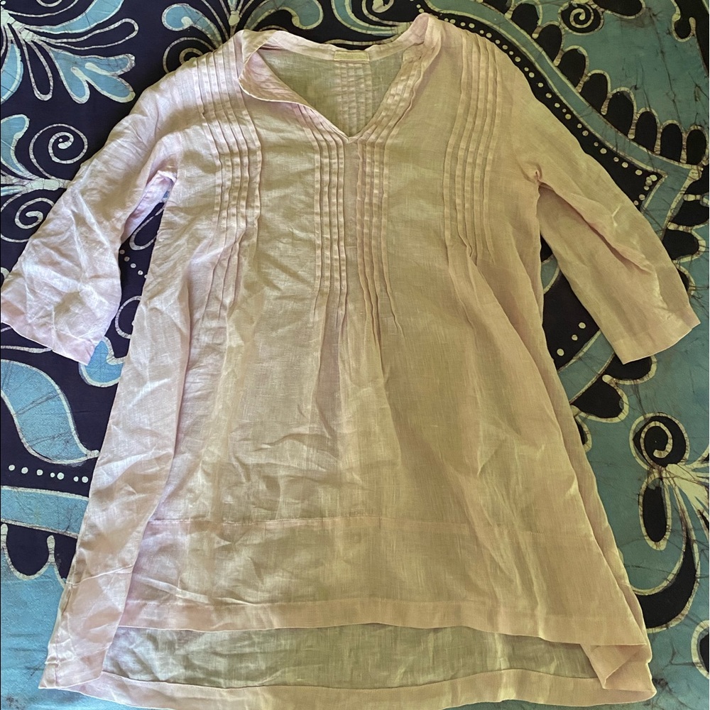 CP Shades Light Pink Pintuck V-Neck Linen Tunic